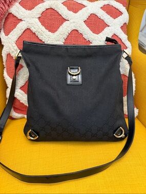 GUCCI GG Abbey D-Ring Crossbody Crossbody Bag Unisex Black Canvas Leather Logo